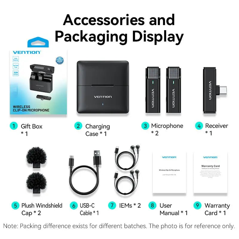 Vention USB-C 2-Pack Wireless Lavalier Microphone with Charging Case Black Type - Vention