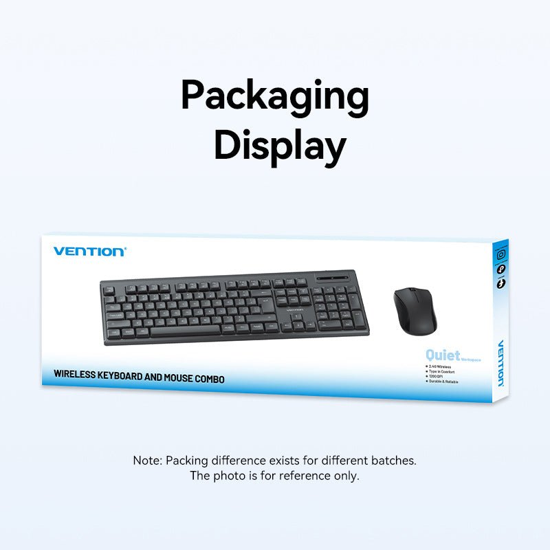 Vention Wireless Full-Sized Silent Keyboard and Mouse Combo Black Slim Type - Vention