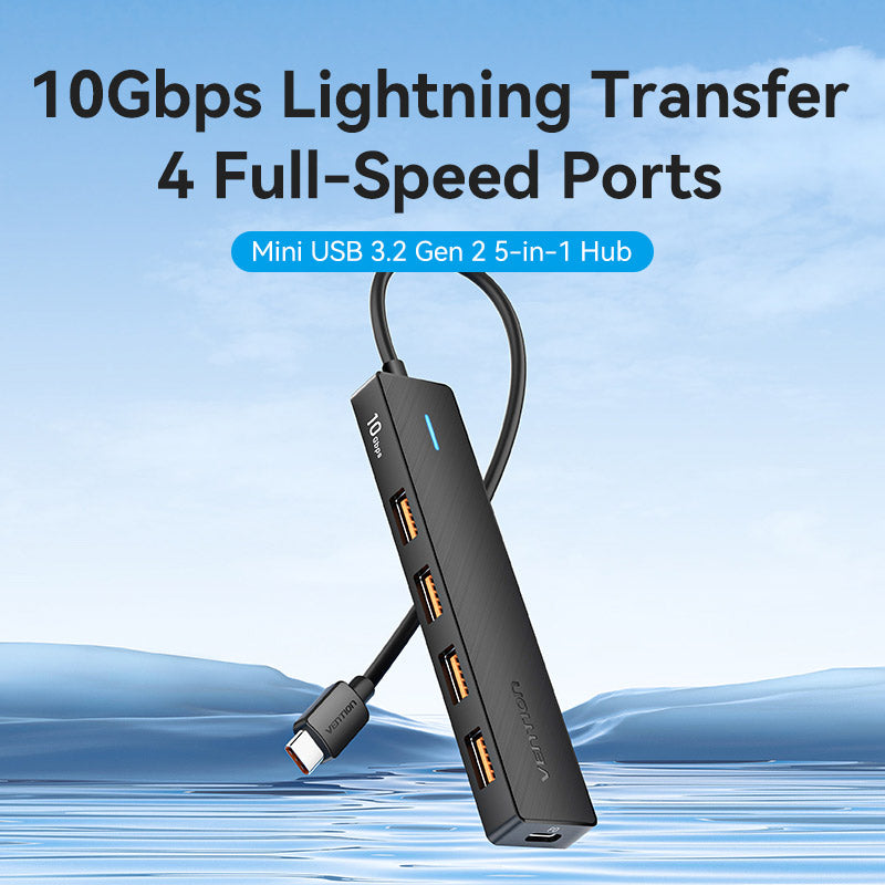 Vention USB-C to USB 3.2 Gen 2 Type-A x 4/PD 10G Hub 0.15M Black