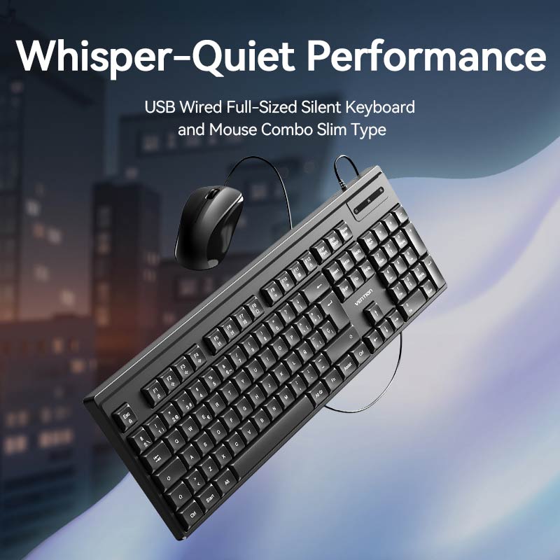 Vention USB Wired Full-Sized Silent Keyboard and Mouse Combo Black Slim Type - Spanish Layout - Vention