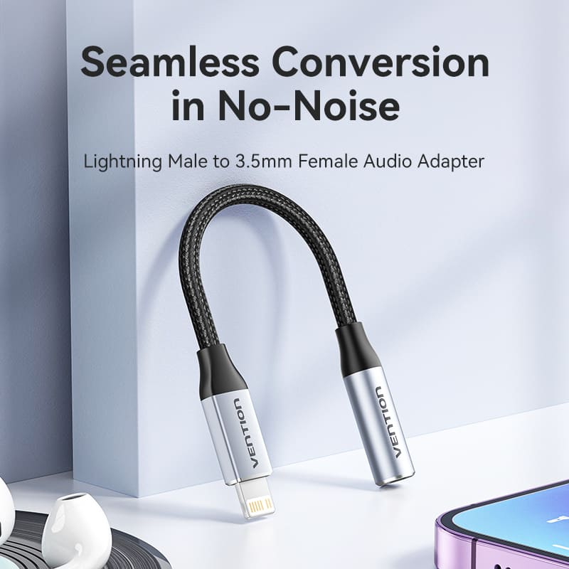 <tc>Vention</tc> 棉线编织 Lightning 公头转 3.5MM 耳机接口转接器 铝合金型