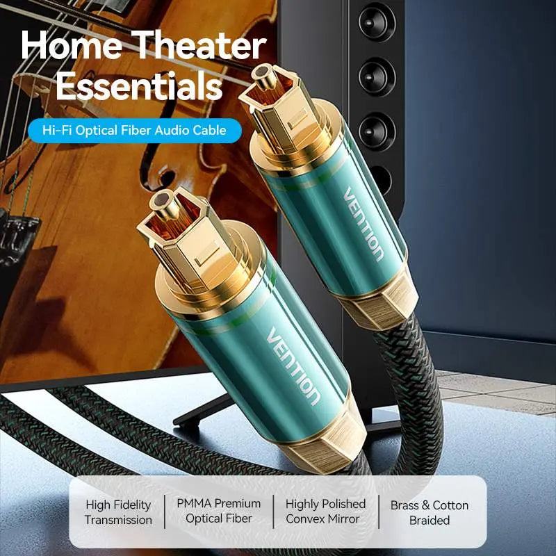 Vention Cotton Braided Optical Fiber Audio Cable 1/1.5/2/3/5/10M Green Copper Type - Vention