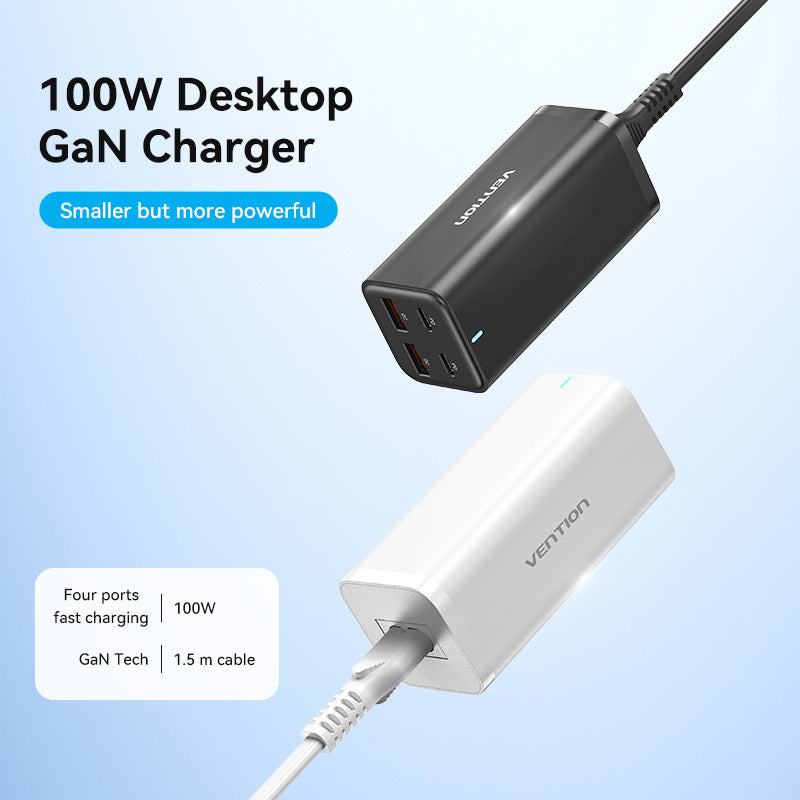 4-Port USB (C + C + A + A) GaN Charger (100W/100W/18W/18W) EU/US/UK Plug White