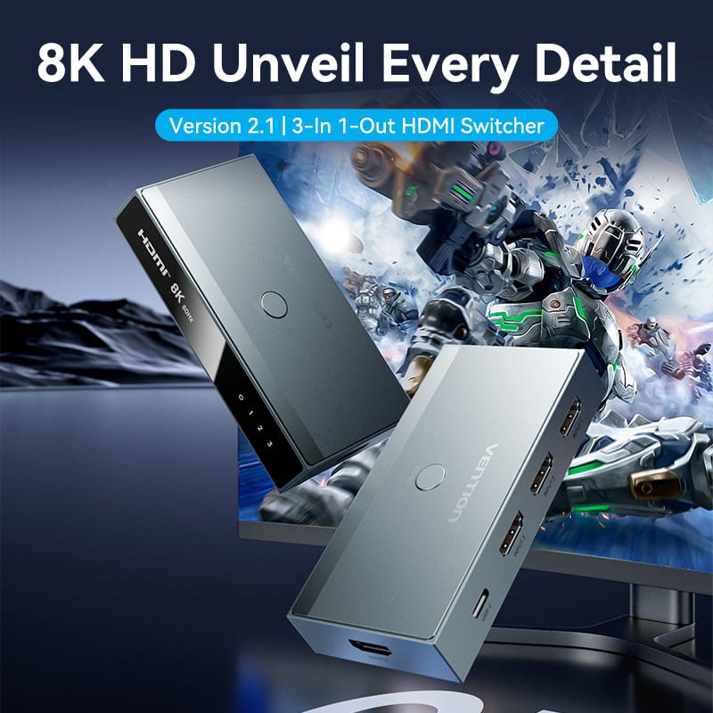 Vention 3 In 1 Out 8K HDMI™ Switcher Gray Aluminium Alloy Type - Vention