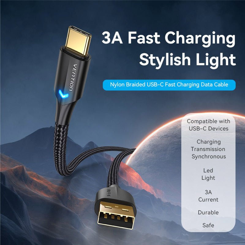 Vention Nylon Braided USB 2.0 A Male to C Male 3A Cable LED Type - Vention