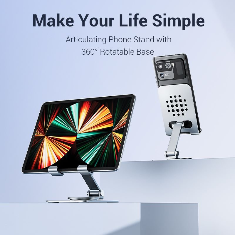 Vention Articulating Desk Phone Stand with 360° Rotatable Base Gray Aluminium Alloy Type - Vention