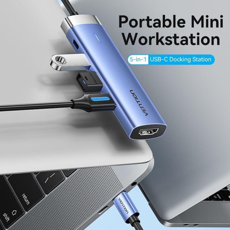 USB-C to HDMI/USB 3.0 x 3/PD Docking Station 0.15M Blue Aluminum Alloy Type