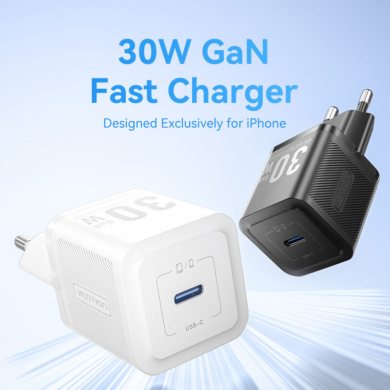<tc>Vention</tc> 单端口 USB-C GaN 充电器 (30W) 欧标插头