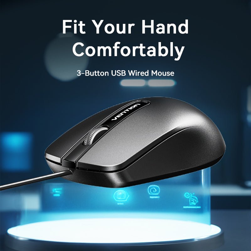 Vention 3-Button USB Wired Computer Mouse 1.5M Black - Vention