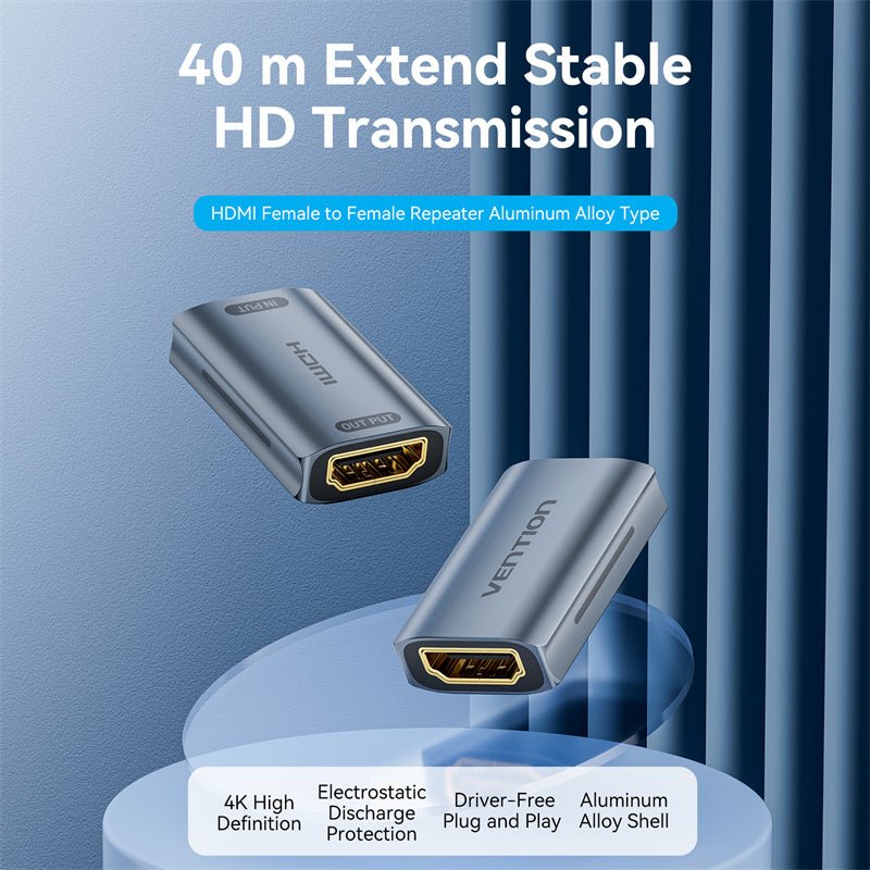 Vention HDMI™ Female to Female Repeater Gray Aluminum Alloy Type - Vention