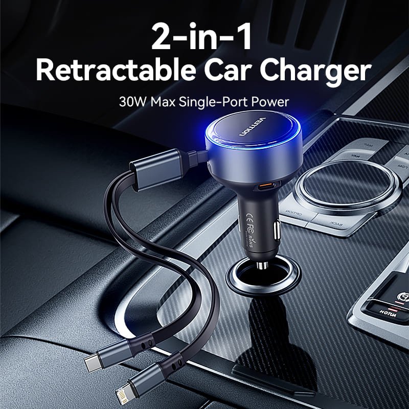 Vention Car Charger with Built-In Cable - Vention