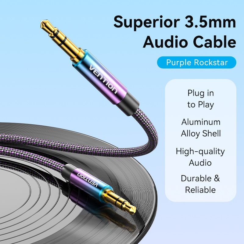 Vention Cotton Braided 3.5mm Male to Male Audio Cable 0.5/1/1.5/2/3/5M Purple Aluminum Alloy Type - Vention