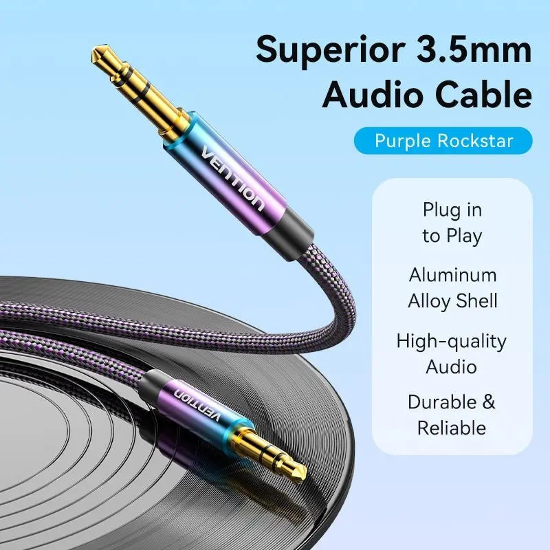 Vention Cotton Braided 3.5mm Male to Male Audio Cable 0.5/1/1.5/2/3/5M Purple Aluminum Alloy Type - Vention
