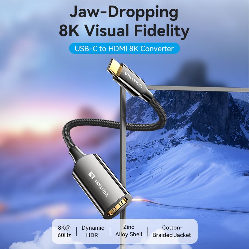 Vention Cotton Braided USB-C to HDMI™ 8K Converter 0.25M Black Zinc Alloy Type - Vention