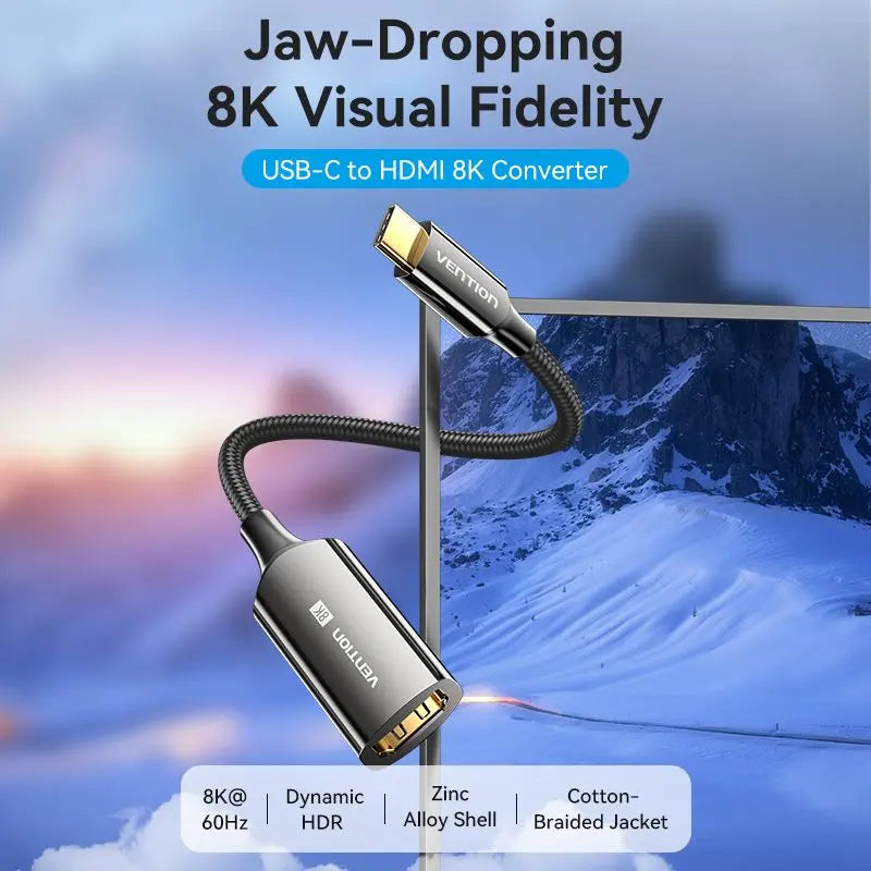 Vention Cotton Braided USB-C to HDMI™ 8K Converter 0.25M Black Zinc Alloy Type - Vention