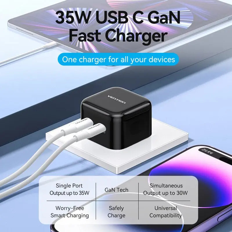 Vention 2-Port USB(C+C) GaN Charger (35W/35W) EU-Plug - Vention