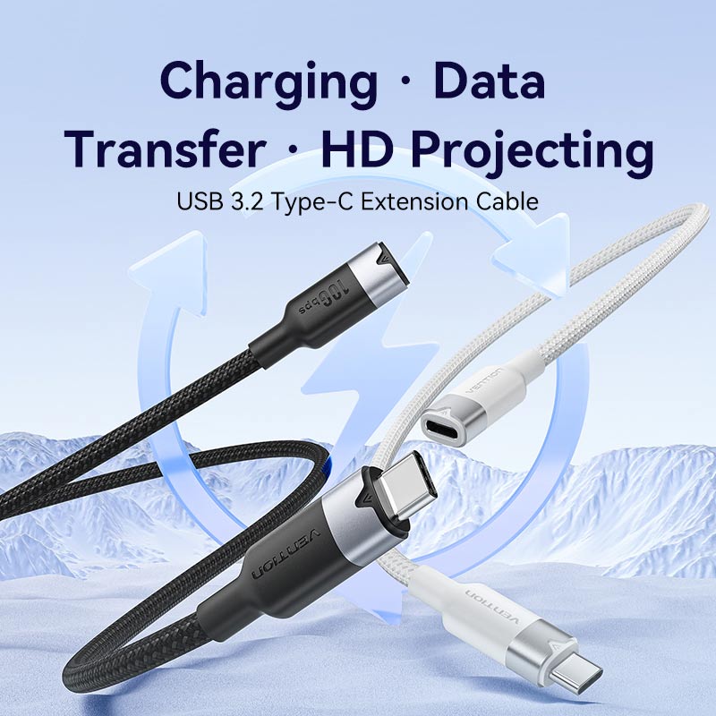 <tc>Vention</tc> Cable de extensión USB 3.2 Gen2 tipo C macho a C hembra de 10 Gbps, aleación de aluminio.