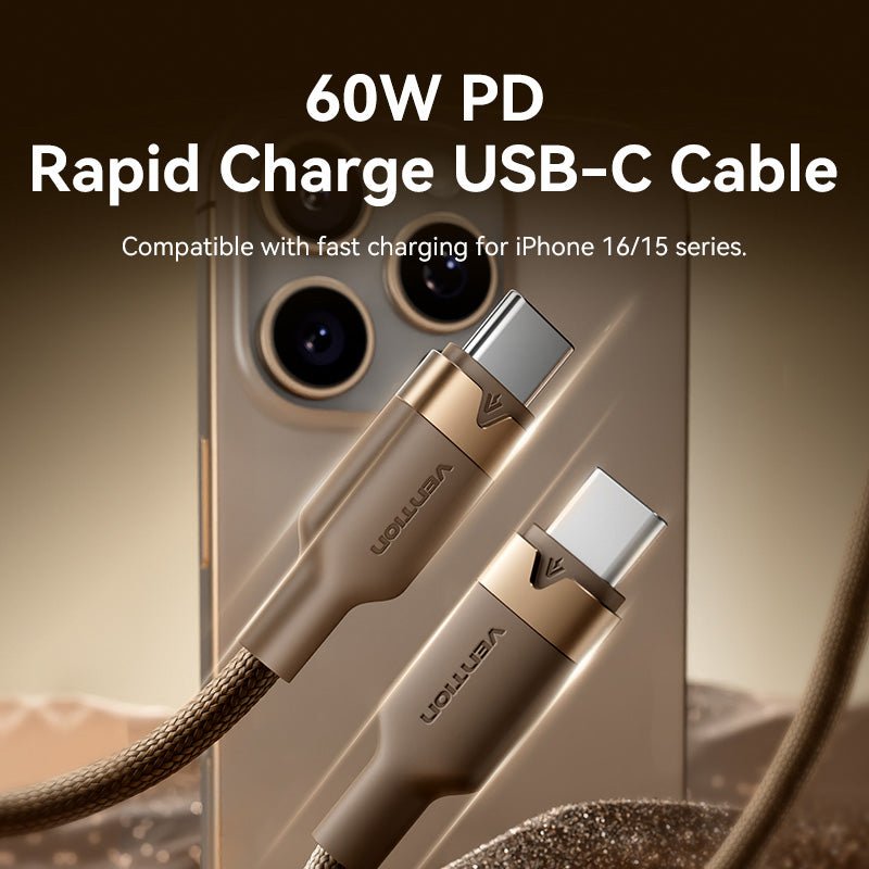 Vention USB 2.0 Type-C Male to Type-C Male 3A Cable Gold Aluminum Alloy Type - Vention