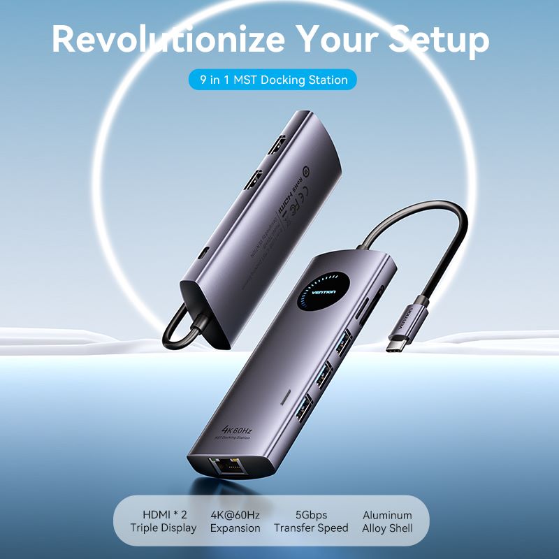 USB-C to HDMI x 2/USB 3.0 x 2/USB 2.0/RJ45/SD/TF/PD MST Docking Station