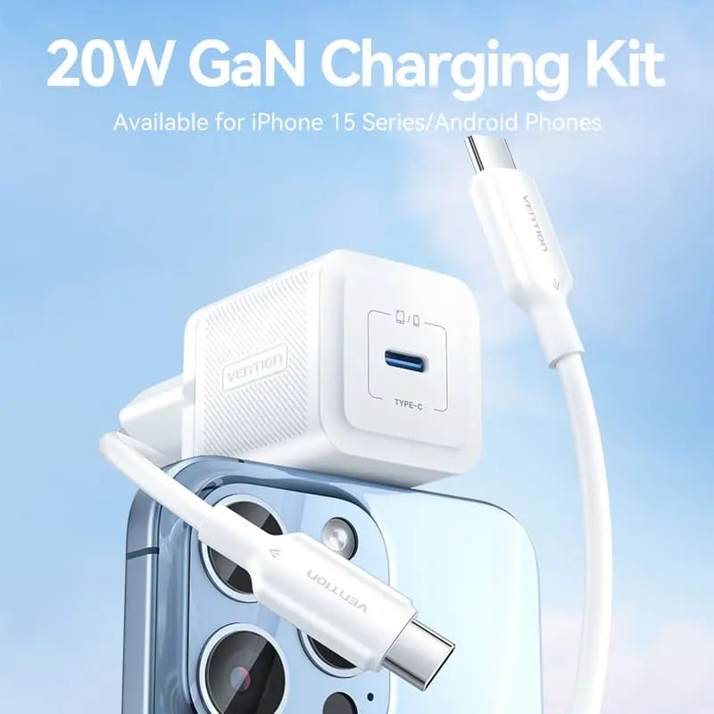 Vention 1-Port USB-C GaN Charger 20W with USB-C to USB-C Cable 1M EU-Plug - Vention