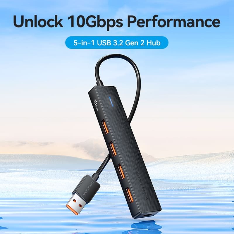 USB to USB 3.2 Gen 2 Type-A x 4/USB-C 10G Hub 0.15M Black
