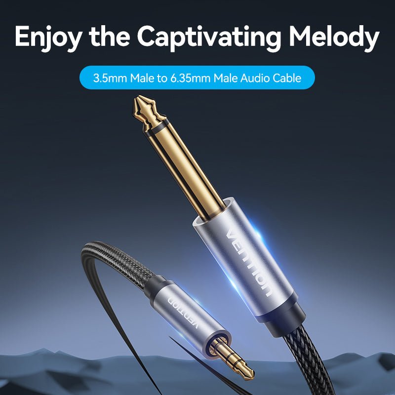 Vention Nylon Braided 3.5mm TRS Male to 6.35mm TS Male Audio Cable 1M Gray Aluminum Alloy Type - Vention