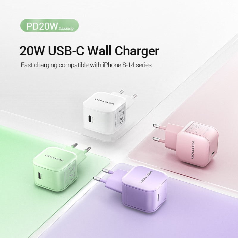 20W Fast Charger EU-Plug Black/White/Purple/Green/Pink