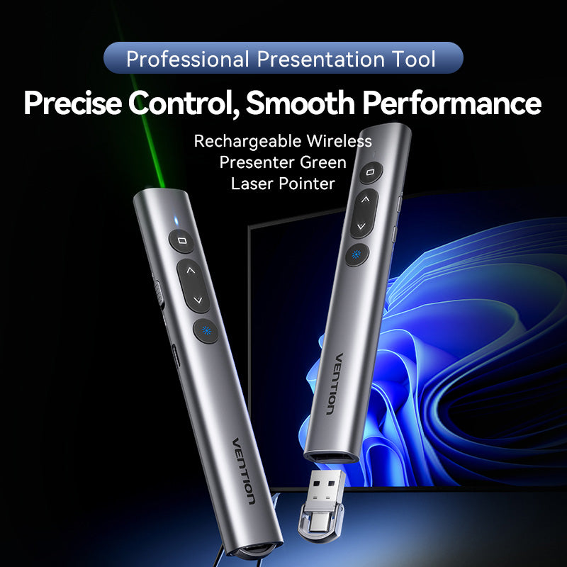<tc>Vention</tc> Kabelloser PowerPoint-Präsentationsklicker mit grünem Laserpointer