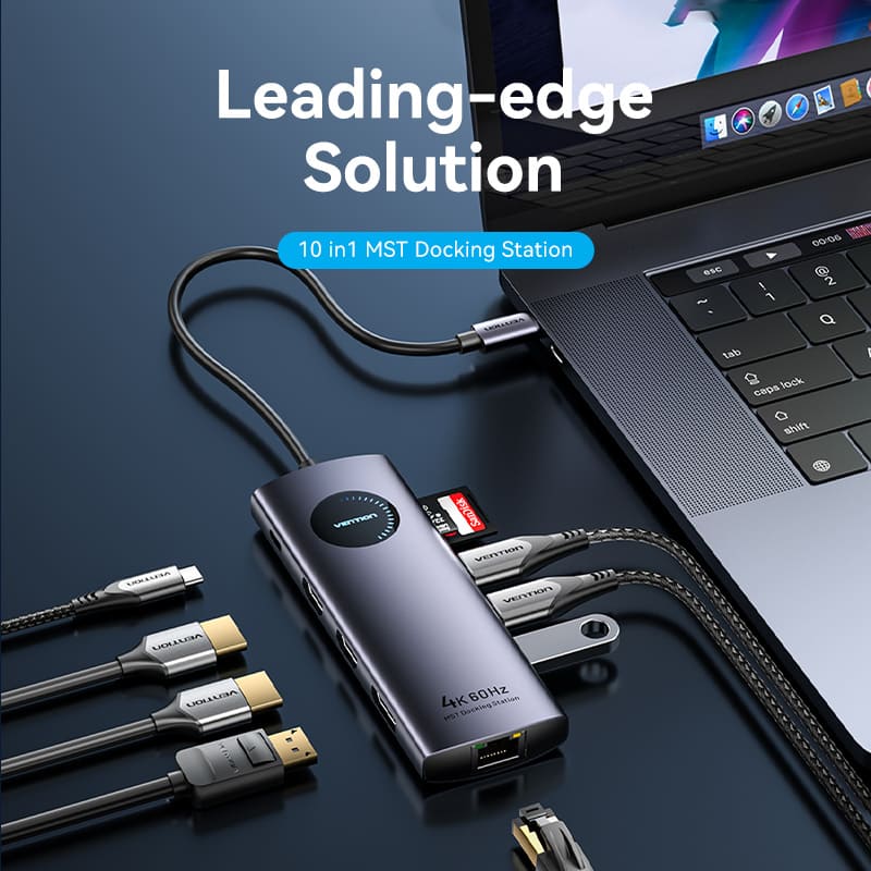 USB-C to DP/HDMI x 2/USB 3.0 x 2/USB 2.0/RJ45/SD/TF/PD MST Docking Station