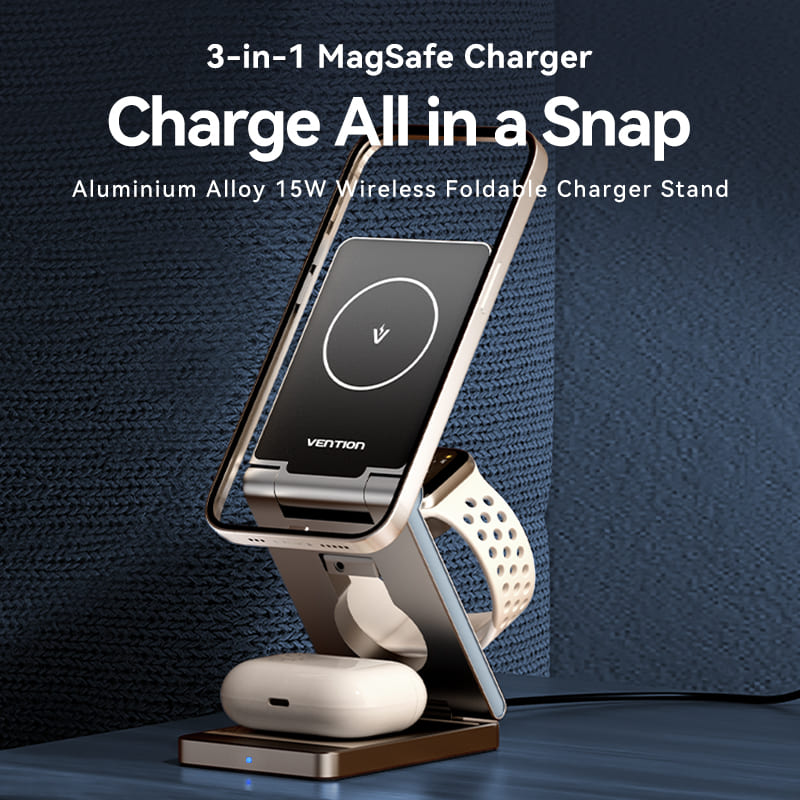 <tc>Vention</tc> 3‑in‑1 15W Wireless Charger Stand mit MagSafe Grau