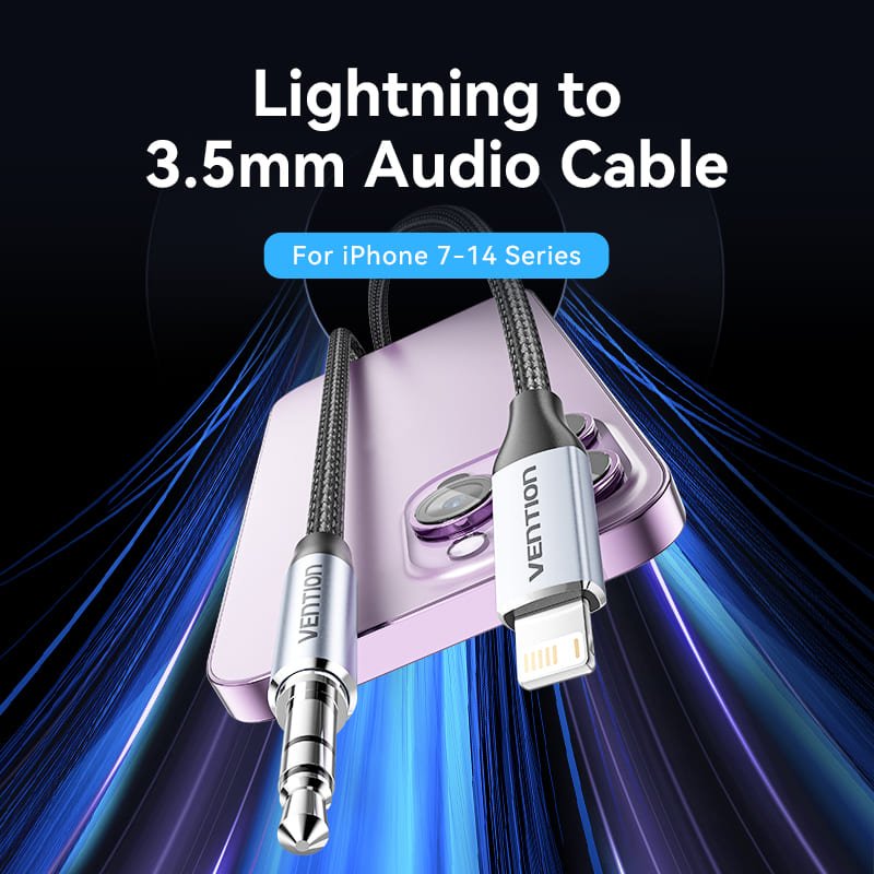 Vention Cotton Braided Lightning Male to 3.5MM Male Cable Aluminum Alloy Type - Vention