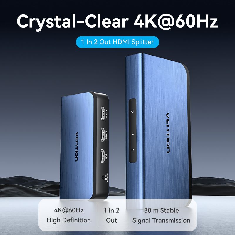 <tc>Vention</tc> Divisor HDMI de 1 entrada y 2 salidas, aleación de aluminio azul, estándar de la UE