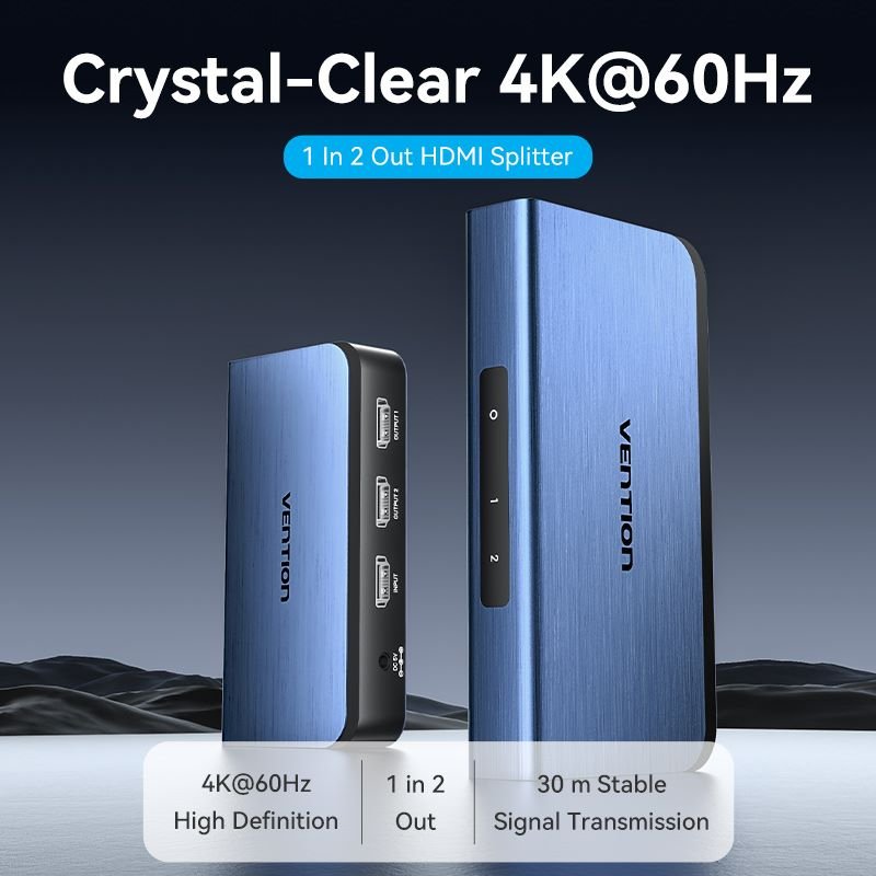 Vention 1 In 2 Out HDMI™ Splitter Blue Aluminum Alloy Type EU Standard - Vention