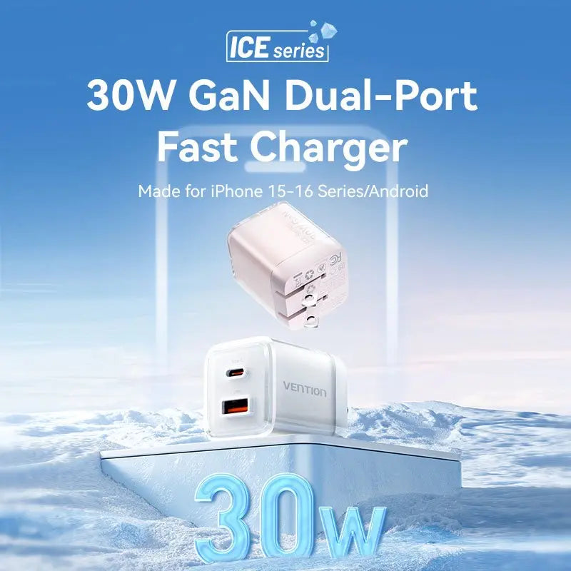Vention 2-Port USB (C + A) GaN Charger (30W/30W) US-Plug - Vention