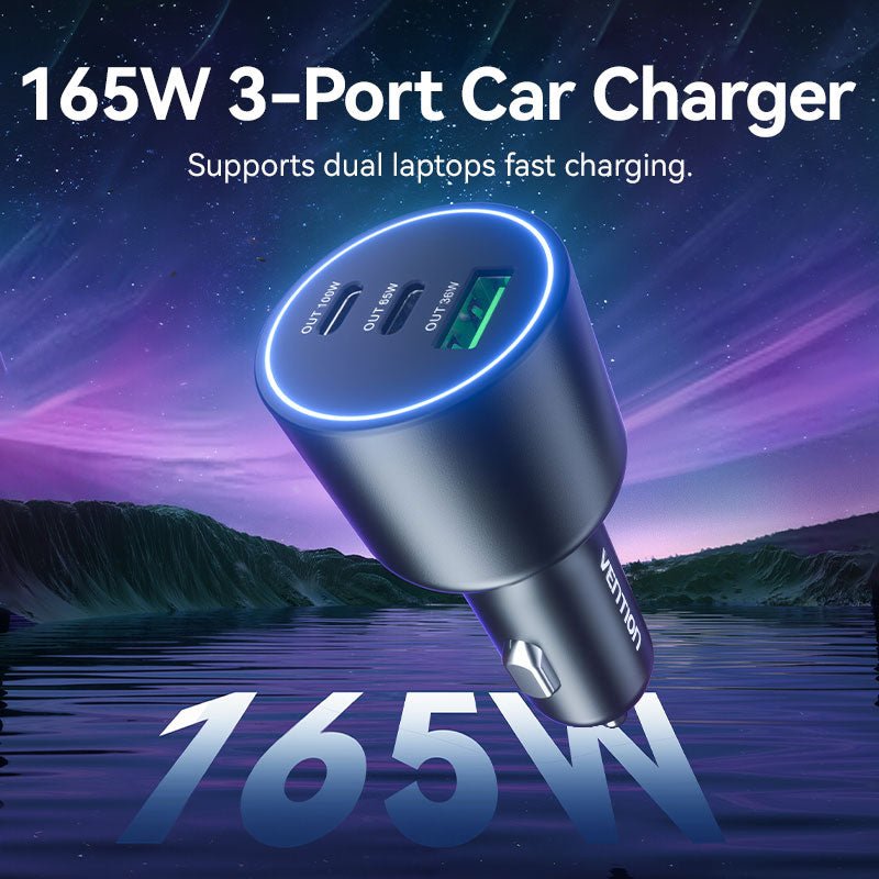 Vention Three-Port USB C+C+A (100W+65W+30W) Car Charger Black ABS Type - Vention