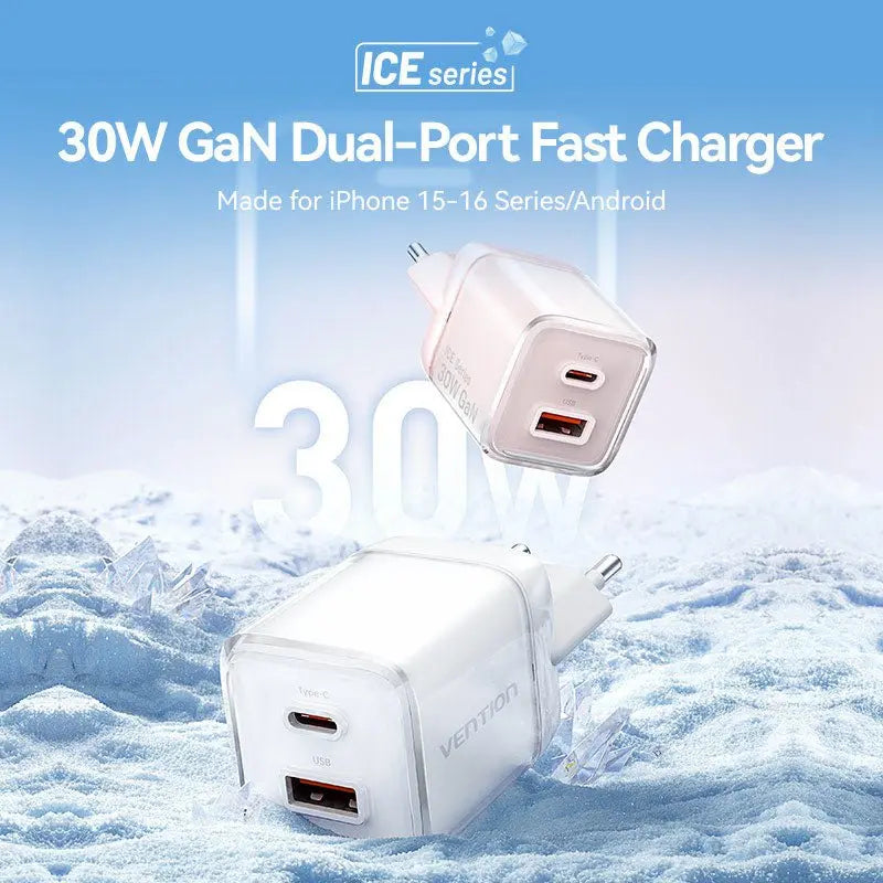 Vention 2-Port USB (C + A) GaN Charger (30W/30W) EU-Plug - Vention