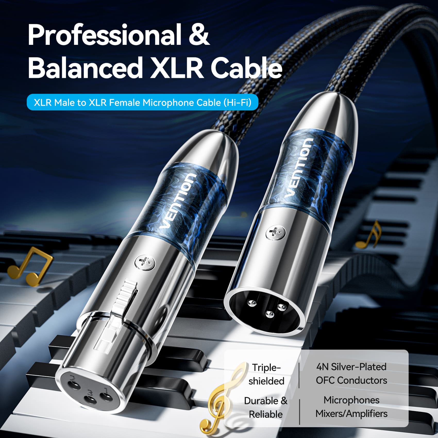 XLR Male to XLR Female Microphone Cable (Hi-Fi)