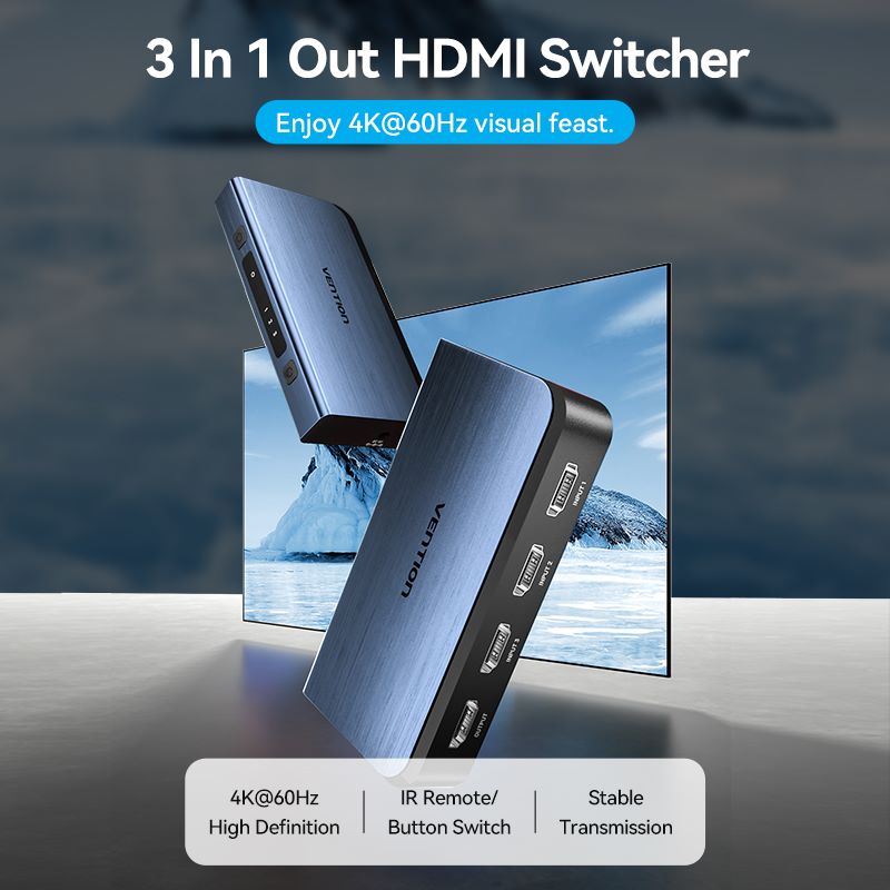 <tc>Vention</tc> Conmutador HDMI 3 en 1 con salida de aleación de aluminio azul