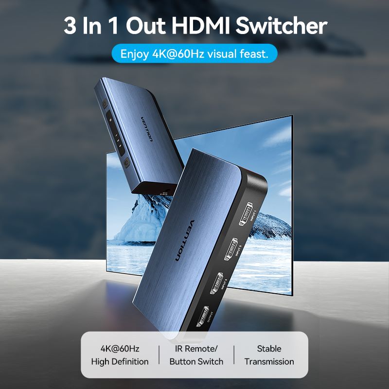 3 In 1 Out HDMI Switcher Blue Aluminum Alloy Type