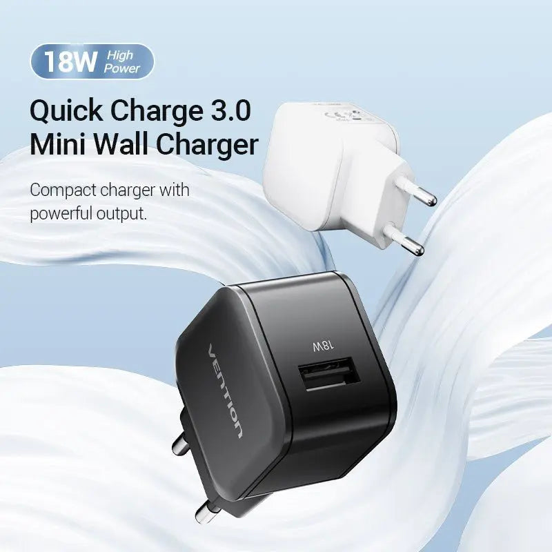 Vention 1-Port USB Wall Charger (18W) EU-Plug Black - Vention