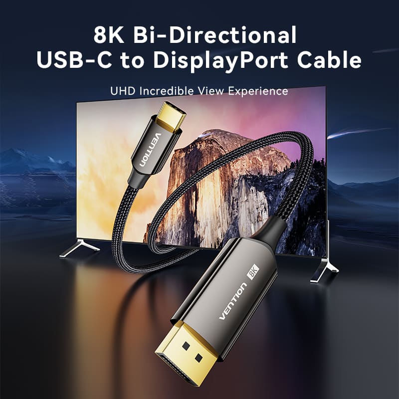 Cotton Braided 8K Bi-Directional USB-C Male to DisplayPort Male Cable