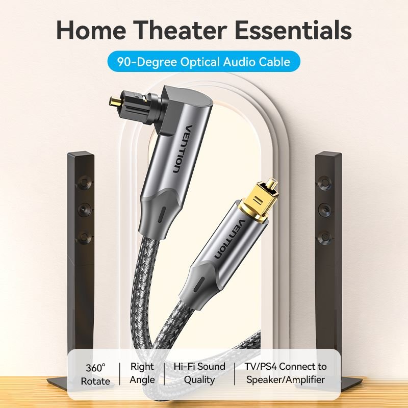 Vention 90-Degree Optical Audio Cable 0.5/1/1.5/2/3/5/10M Black Aluminum Alloy Type - Vention