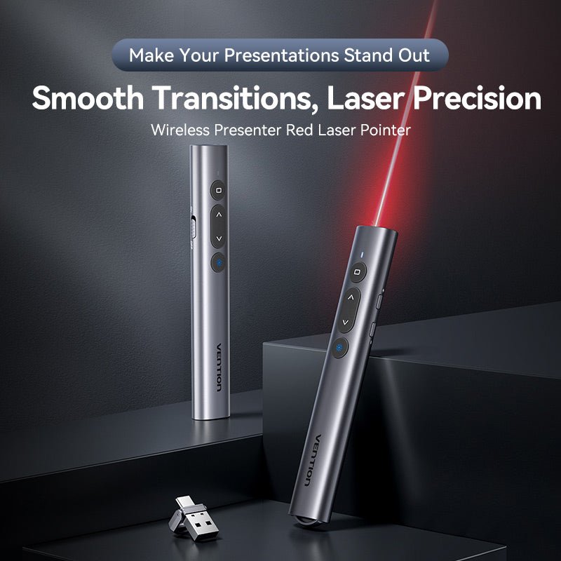 Vention Wireless PowerPoint Presentation Clicker with Red Laser Pointer – Gray - Vention
