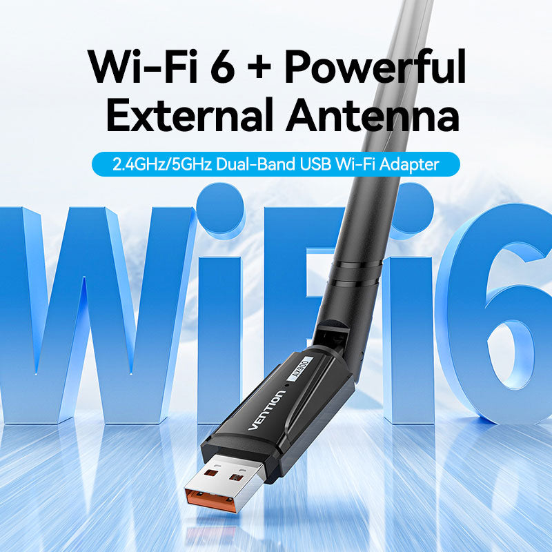 <tc>Vention</tc> Adaptor USB Wi-Fi Dual Band AX900 Dengan Antena Penguatan Tinggi Hitam