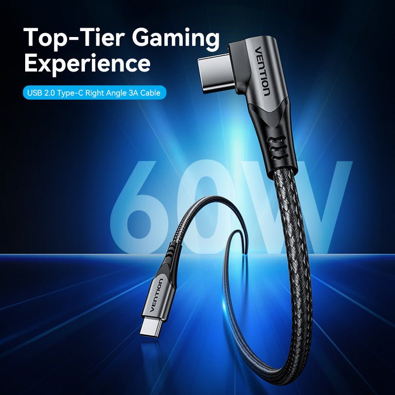 Vention USB 2.0 Type-C Male to Type-C Male Right Angle 3A Cable Aluminum Alloy Type - Vention