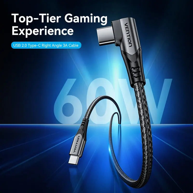 Vention USB 2.0 Type-C Male to Type-C Male Right Angle 3A Cable Aluminum Alloy Type - Vention