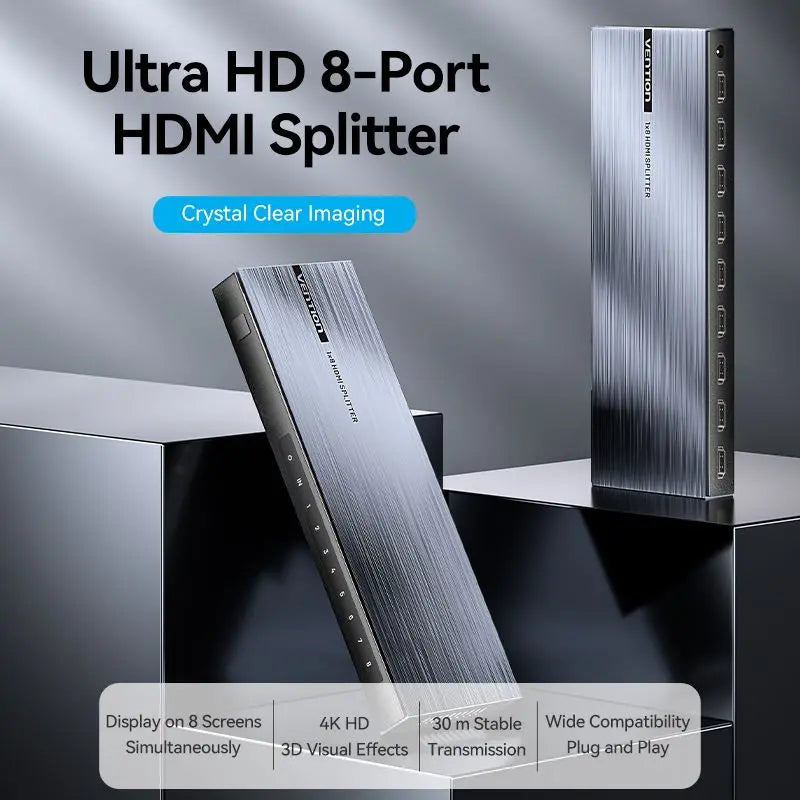 Vention 4K 1x8 HDMI™ Splitter Black Aluminum Alloy Type EU Standard - Vention