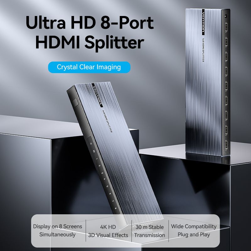 Vention 4K 1x8 HDMI™ Splitter Black Aluminum Alloy Type EU Standard - Vention