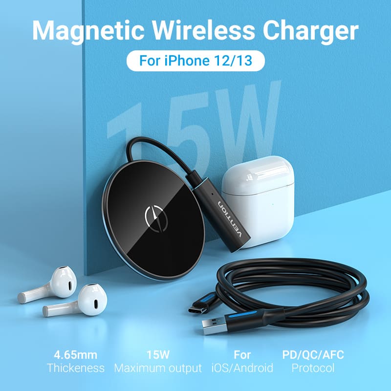 <tc>Vention</tc> Cargador inalámbrico magnético de 15 W con superficie ultrafina y espejo de 0,05 m