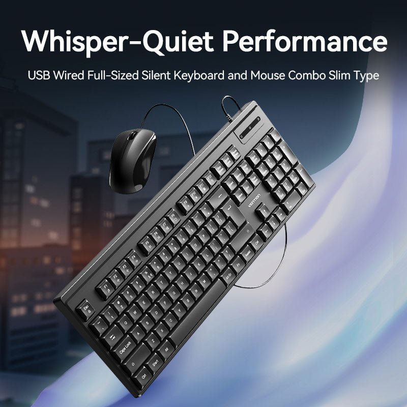 Vention USB Wired Full-Sized Silent Keyboard and Mouse Combo Black Slim Type - Vention